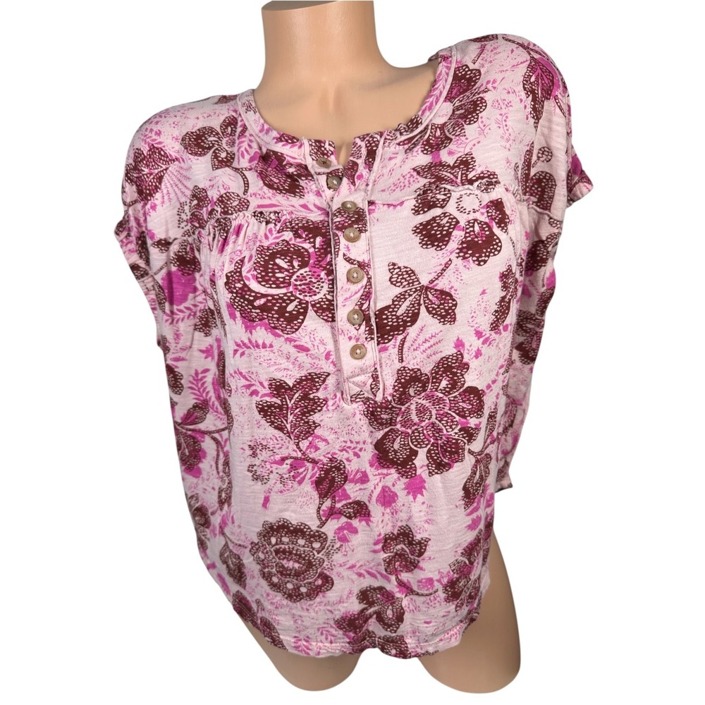 Pilcros XS Womens Top Pink Floral Lightweight Boho 100% Cotton Cap Sleeve